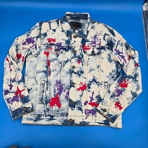 WAIMEA NWT Men's M Bleach Wash Denim Jacket Red Purple Splatter Paint Streetwear